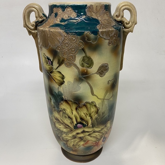 VASE, Antique Urn - Teal Yellow FloraL